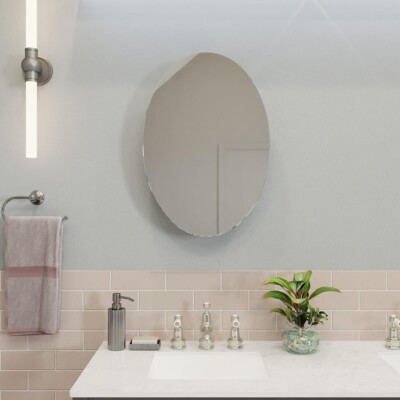 Croydex Tay Oval Mirrored Door, Fixed Shelf-Fully Assembled Medicine Cabinet 