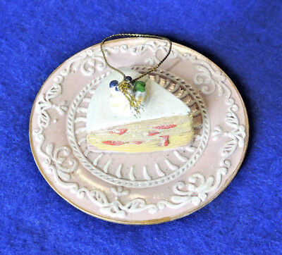 Slice of Cake on Fancy Crepe Pink Plate Hanging Ornament Decoration Vintage