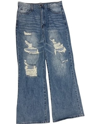 Vibrant MIU Flare Jeans Junior size 15 Blue Popular Distressed High Waisted W31