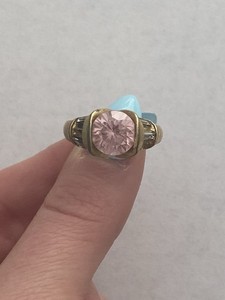 Authentic Vintage 18K GE Gold Plated Pink Cubic Zirconia & Clear Side CZ's Ring Size 7