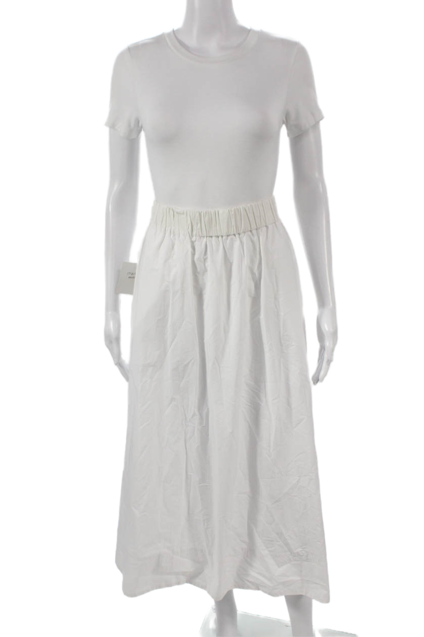 Ellen Tracy Womens A-Line Long White Cotton Blend Skirt Pull On Size S
