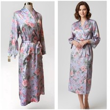 NWT Vintage Miss Elaine Lilac Satin Floral Robe Grandcore Lingerie M ILGWU USA