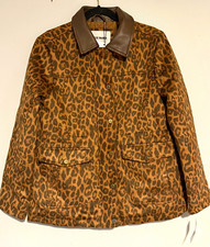Steve Madden Women's Brown Leopard Animal Print Quilted Full Zip Jacket Size S