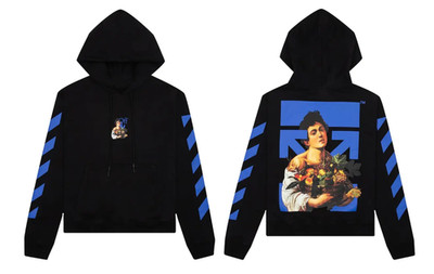 Off White Caravaggio Boy Marker Slim Hoodie Black Blue Reprint Hype Streetwear