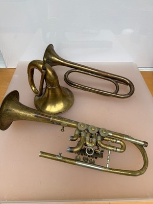 Alt Messing Kornett Signalhorn Konvolut Blasinstrumente Defekt Reparatur Bastler