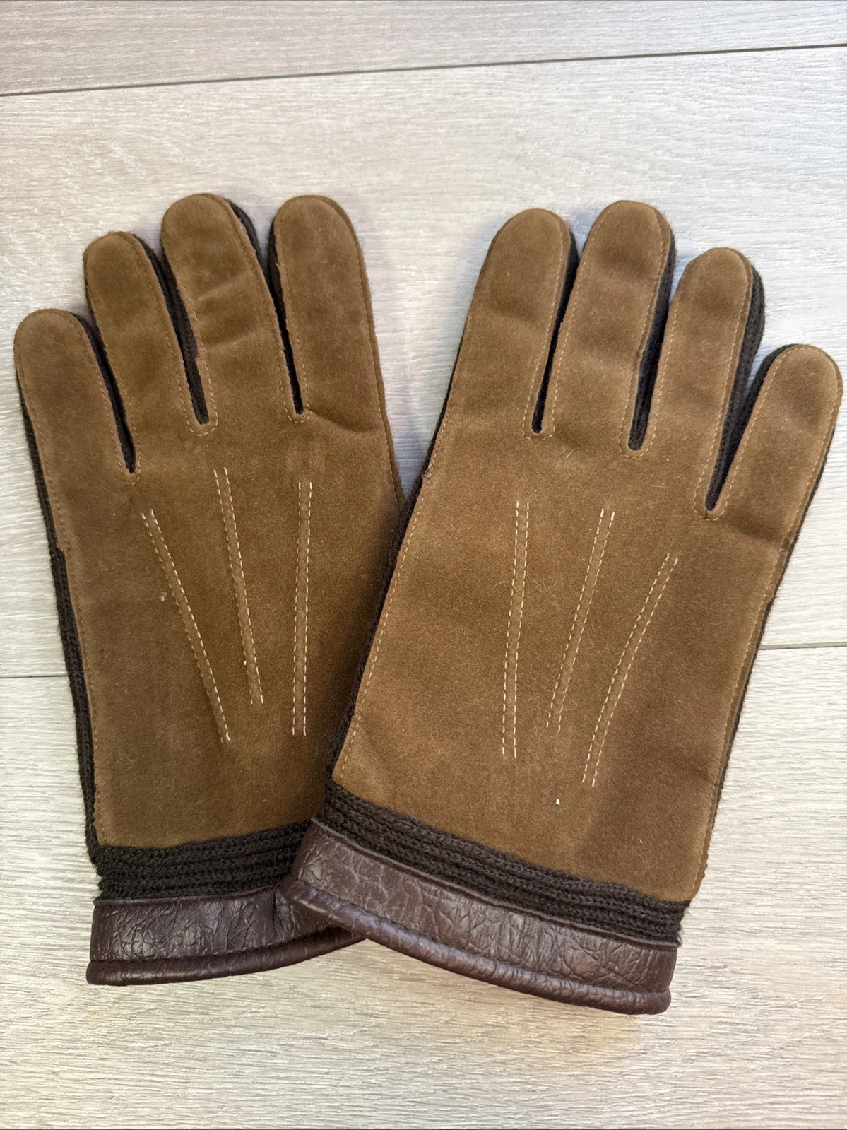 Vintage Brown Vinyl 100% Cotton Lined Interior Men's Vented Gloves Size XL