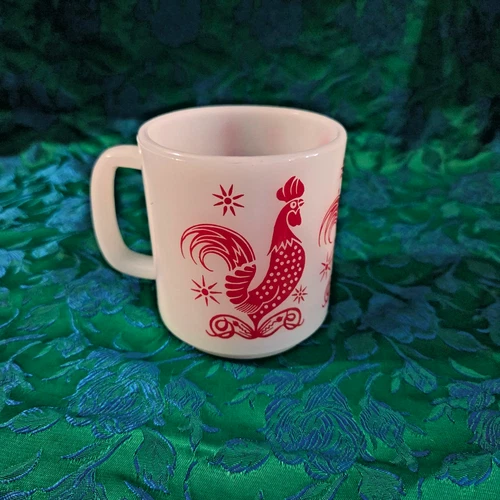Vintage Hazel Atlas Red Rooster Coffee Mug Atomic Starbursts