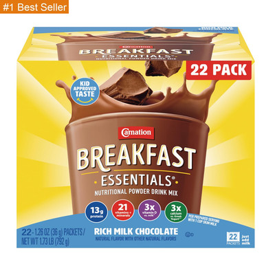 Carnation Breakfast Essentials Powder Drink Mix, Rich Milk Chocolate, 22 Count B