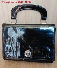 1960s Vintage USSR Women Evening Purse Black Faux Leather Ukraine Collectible