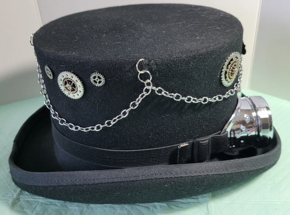 Sombrero de copa Steampunk adornado victoriano negro 100 % lana envío gratuito Foto 2 de 4