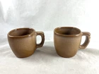Pair Frankoma Pottery Plainsman Brown 5C Flat Cup Coffee Mugs