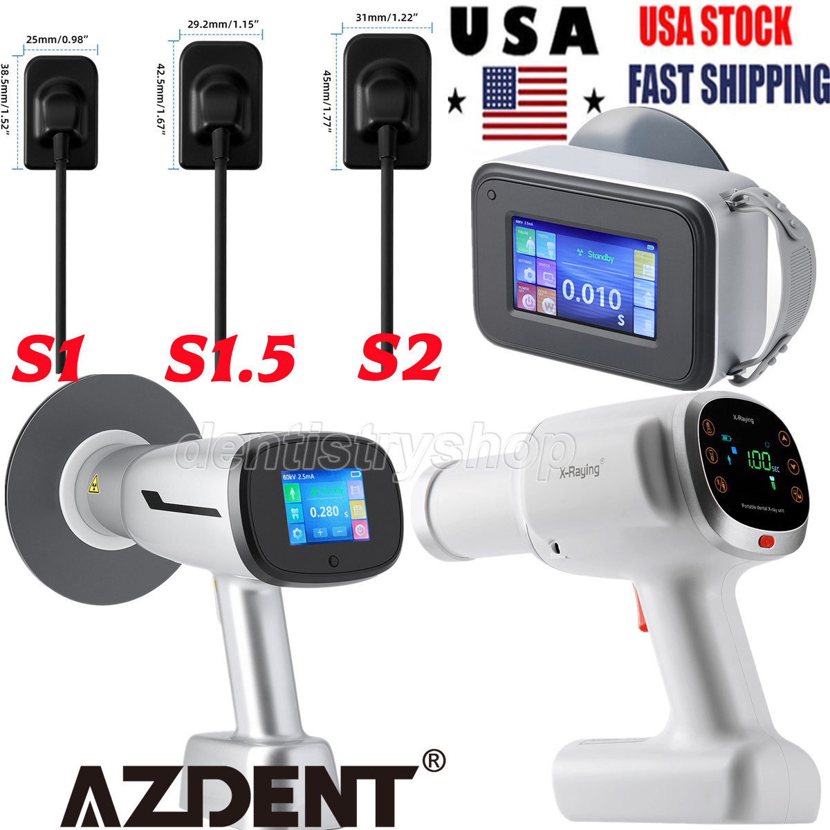 AZDENT Dental X Mobile Unit System Ray Digital Machine Shield/Sensor 1/1.5/2
