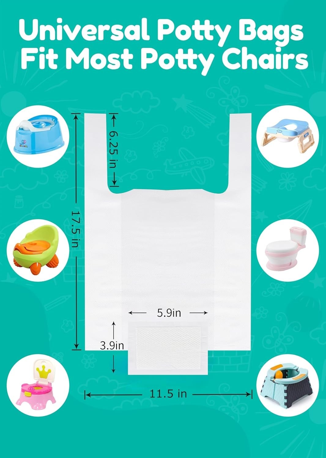 30 Packs Disposable Potty Liners with 200ML Absorbent Pads