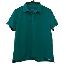 FIGS Technical Collection Scrub Polo Shirt Teal Green MEDIUM