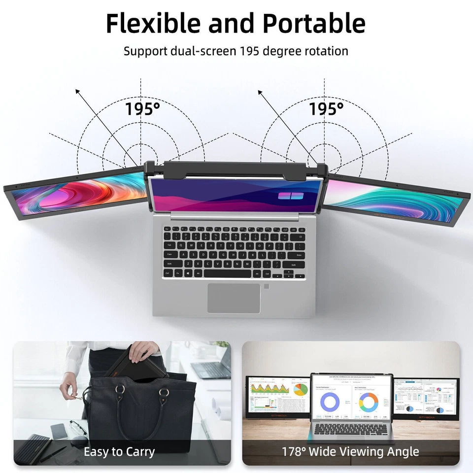 Portable Dual Monitor IPS FHD Triple Screen Extender Display for 13-17.3” Laptop - Image 4 of 4