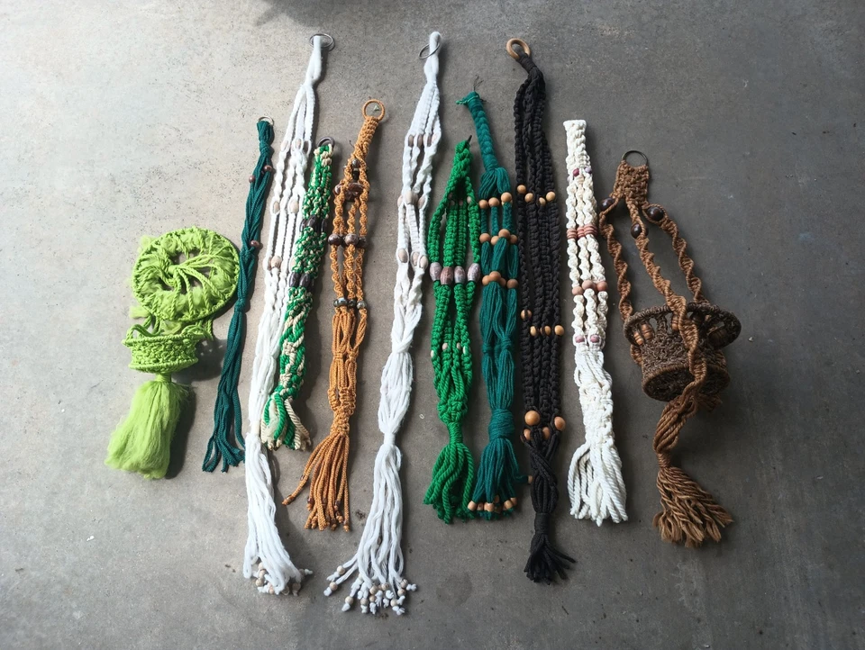 Paquete de 11 soportes para plantas grandes colgantes de macramé vintage decoración del hogar boho años 70 Foto 2 de 4