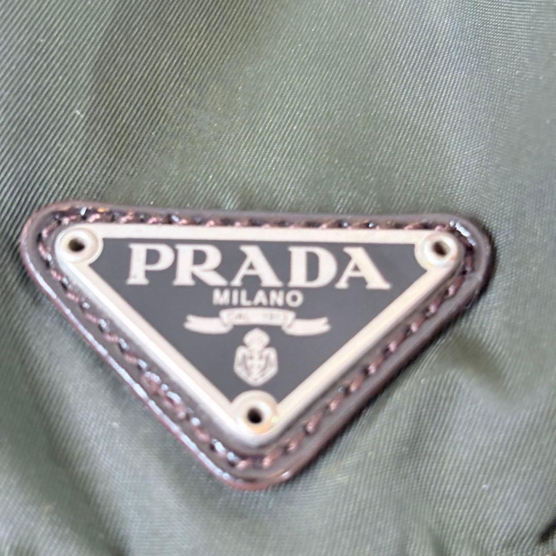 PRADA Nylon Leather Backpack Khaki Green Triangle Plate with Storage Bag Stains thumbnail 2