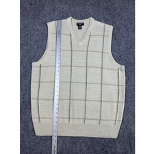 Dockers Mens V Neck Plaid Sweater Vest Beige XL Acrylic Sleeveless V-Neck