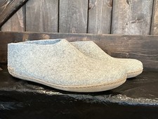 Glerups Shoe Gray Wool Slipper With Leather Bottom - EU Size 48