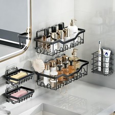 Adhesive Shower Caddy, 5-Pack Rustproof Stainless Steel Bathroom Organizer wi...