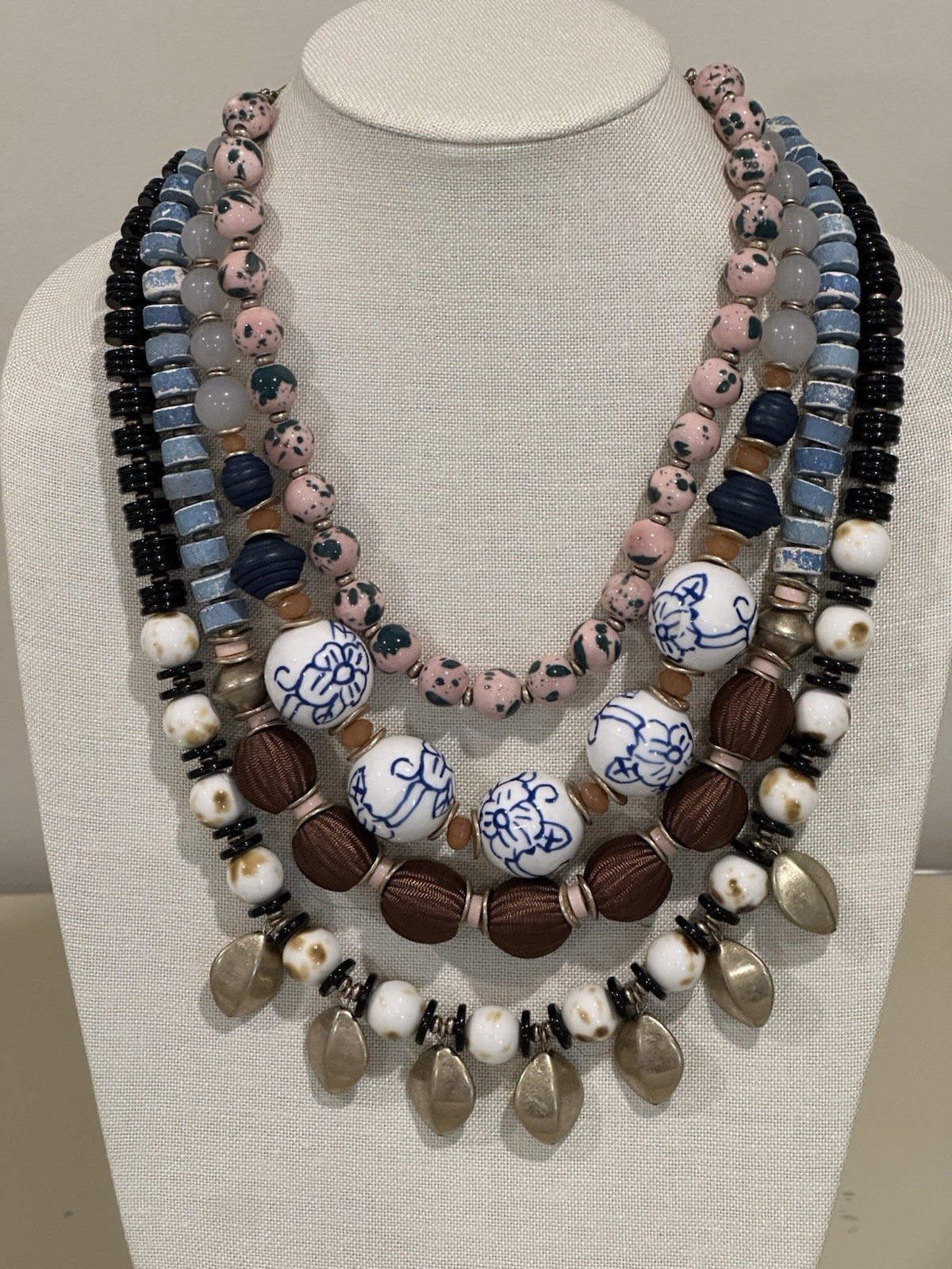 Multicolor Layered Beaded Statement Necklace Adju… - image 1