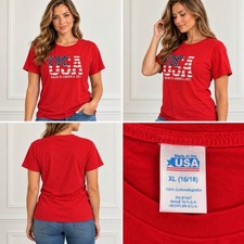 Women’s XL 16/18 USA Made in America 2017 Patriotic Red Graphic T Shirt