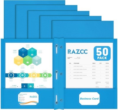 Light Blue Plastic 2 Pocket Folders with Prongs 24 Pack Heavyweight Letter Si...