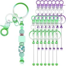 14 PCS Beadable Keychain Bars Bulk, Blank Metal Beadable Keychains, Bead Keychai