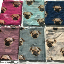 6 Women's Long Pug Dog Print Scarf Wraps Shawl Scarves Stole Lightweight LOT NEW