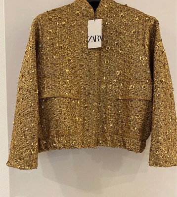 ZARA NEW WOMAN ZW COLLECTION SEQUIN JACKET GOLD ALL SIZES REF