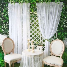 Embroidery Floral Lace Curtain Wavy Edge Window Drape Shade Rental House