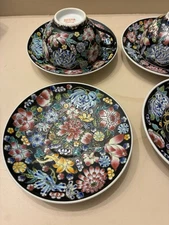 MCM. Chinese Black  Background Millefleur  teacups