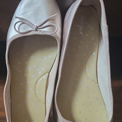 Cat & Jack Women's White Ballet Flat Slip-On Bow Accent Synthetic Upper 12