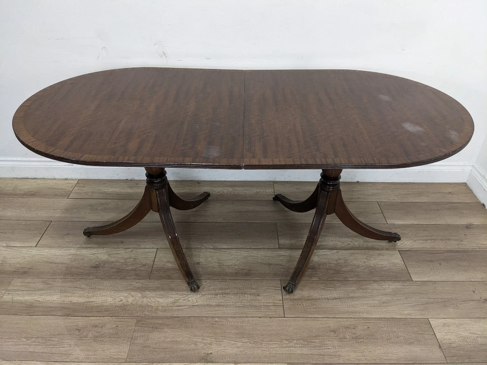 DINING TABLE Mahogany Regency Extendable Leaf Ball Double Pedestal FREE DELIVERY - Image 3 of 4