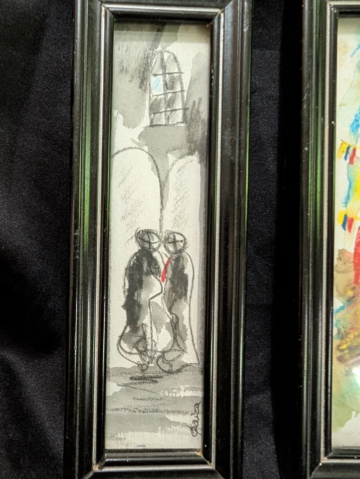 Vintage Set 3 Framed Miniature original Paintings-abstract-all 3 signed - Image 4 of 4