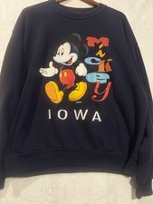 Vintage Mickey Mouse Iowa Large Crewneck Sweatshirt Disney Made In USA Blue