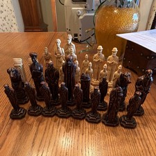 1980s Sherlock Holmes Resin Chess Set, Figurine Pieces with Leather Storage Case