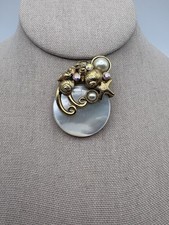 Mother of Pearl and Gold Tone Sea Shells Brooch