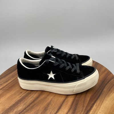 Converse One Star Shoes Womens Size 7.5 Black Velvet Platform Lift Sneakers