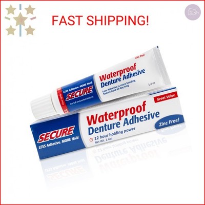Secure Denture Adhesive Cream for Uppers, Lowers & Partials   Waterproof Seal & 