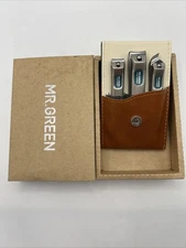 Mr Green Nail Clipper 3pc Manicure Set & Leather Carrying Case Travel Pouch 6038