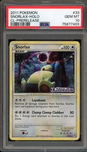 Pokemon Snorlax Call of Legends Prerelease Holo Rare Promo #33 PSA 10 Gem Mint