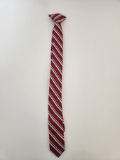 Clip on boys tie red silver stripe