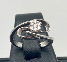 ANELLO ORO BIANCO 18KT 750 FIORE DIAMANTI BRILLANTI INTRECCIO DESIGN USATO 18CT