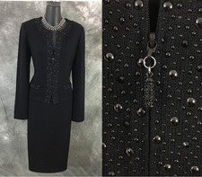 BEAUTIFUL St John evening jacket knit Black embellished suit blazer size 6