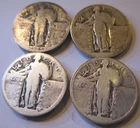 Lot of 4 Standing Liberty US Quarters 90% Silver Coins-LOTA