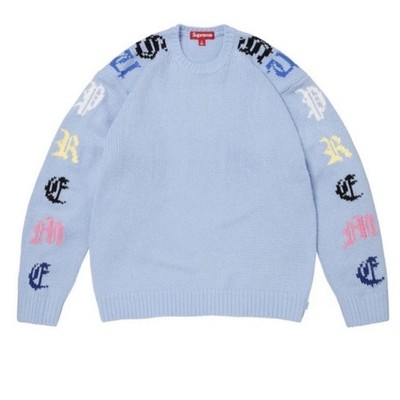 Supreme SS26 Old English Sleeves Sweater Light Blue Size Medium | eBay