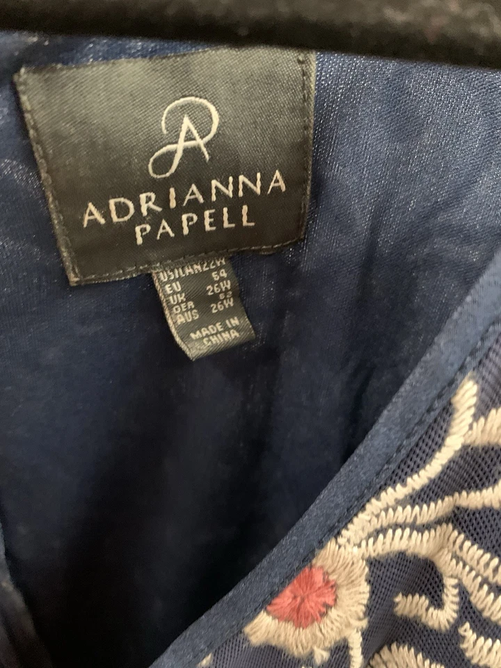 Adrianna Papell Dress Womens 22W Navy Mesh Embroidered Floral Mini Shift V Neck - Image 4 of 4