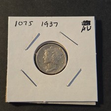 1937 Winged Liberty Head Mercury Silver Dime In About Uncirculated Condition