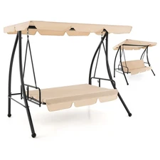 Patio Hammock Converting Flatbed Outdoor Swing Chair Glider w/ Adjustable Canopy